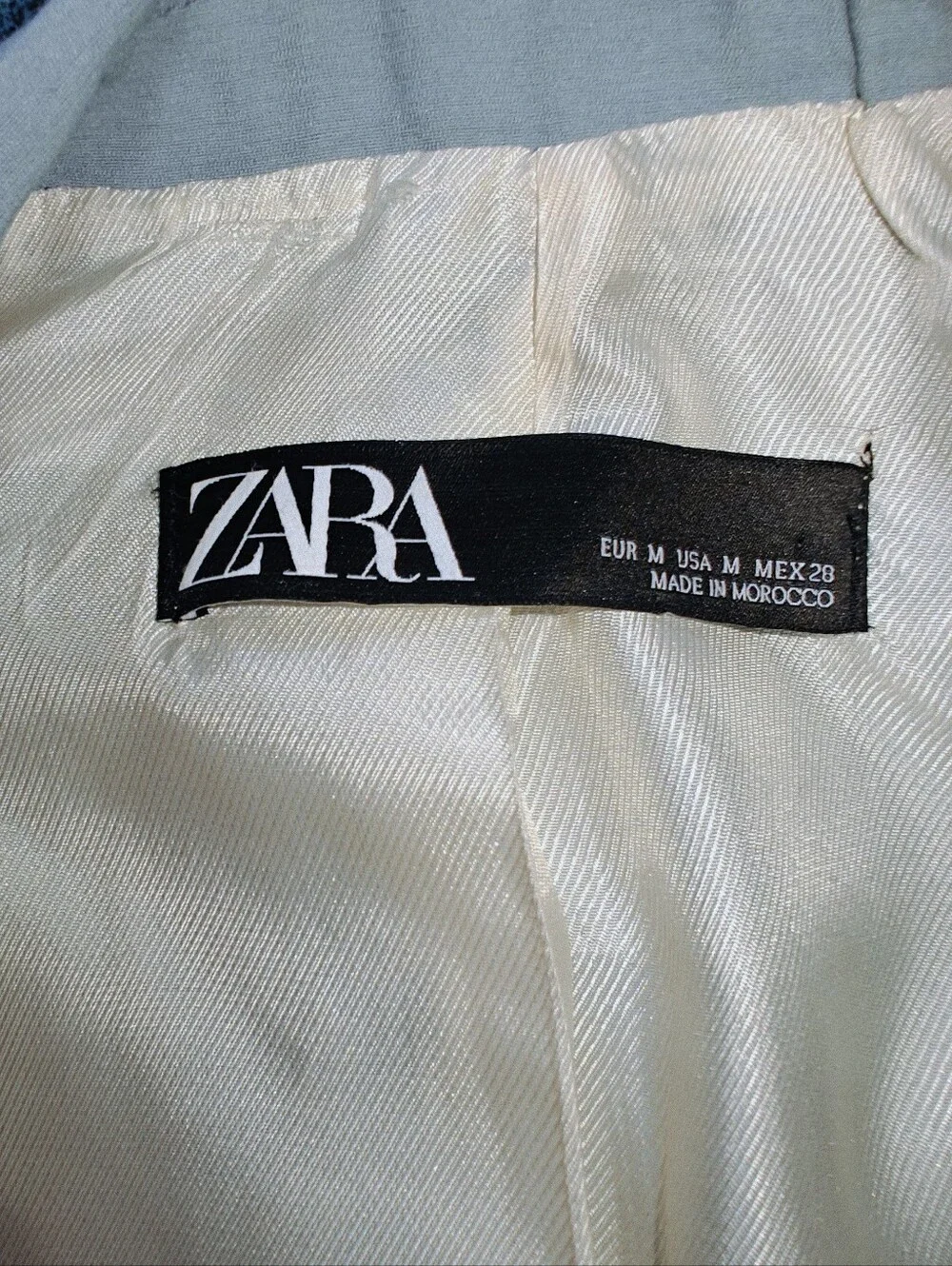Zara Satin Effect Blazer Open Front Light Baby Blue Pastel Jacket Work  Size M